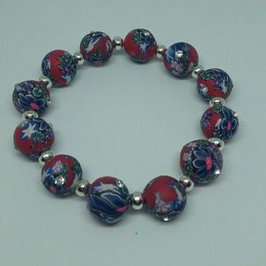 Red and Blue clay beads bracelet